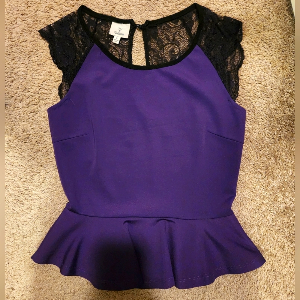 Hot & Delicious Violet Peplum Preppy Open Back Blouse